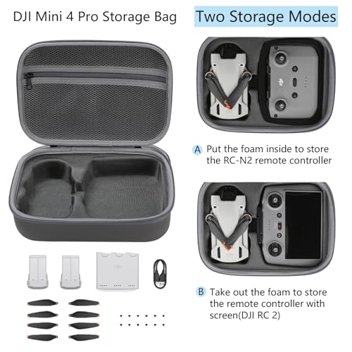 Storage Bag for Mini4 -Mini 4 Pro Drone Case Hard Shell Travel Carrying case Compatible with Mini 4 Pro, DJI RC 2/DJI RC-N2 Remote Controller & Accessories - color: DJI Mini 4 Pro-Grey