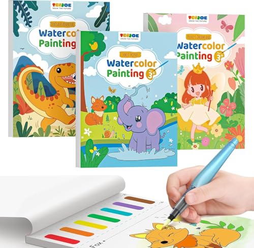 TECJOE 3 Pack Paint with Water Books, Kids Watercolor Activity Set - color: Forest & Princess & Dinosaur