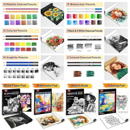 133 PCS Art Supplies Sketching Kit, Pro Drawing Pencils Art Kit Adults Gift - color: Purple, size: 133 Pack