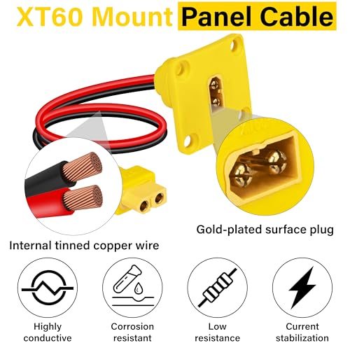 1FT XT60 Male to Female Mount Panel Cable, 12AWG XT60 Connector Kit