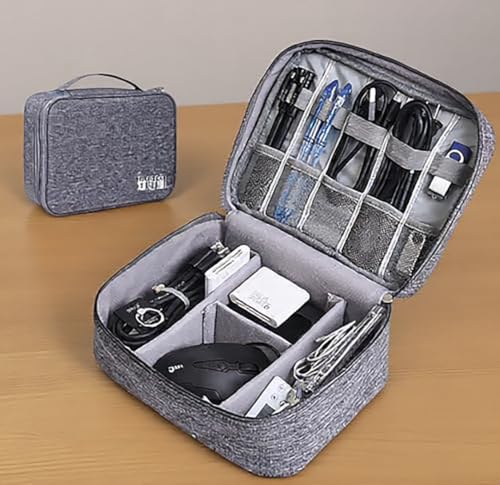 Electronics Organizer, Waterproof Portable Digital Storage Bag, Travel Cable Organizer Case-Grey - color: Grey