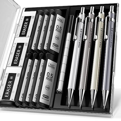 Mechanical Pencil Set, 0.5mm 4-Pack with Case, Metal Body, Fine Point - style: 0.5MM