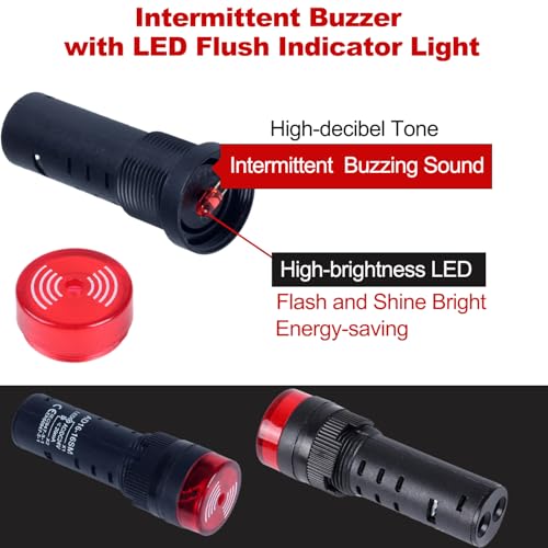2pcs 16mm 12V Buzzer with Red LED Indicator Light Flash Alarm Beep Signal Intermittent Sound - size: 16mm / 12V