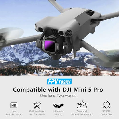 FPVtosky ND & CPL Filter Set Compatible with DJI Mini 5 Pro, Multi-Coated Optical Glass Filter Drone Camera Accessories (4 Pack-CPL+ND16/64/256)