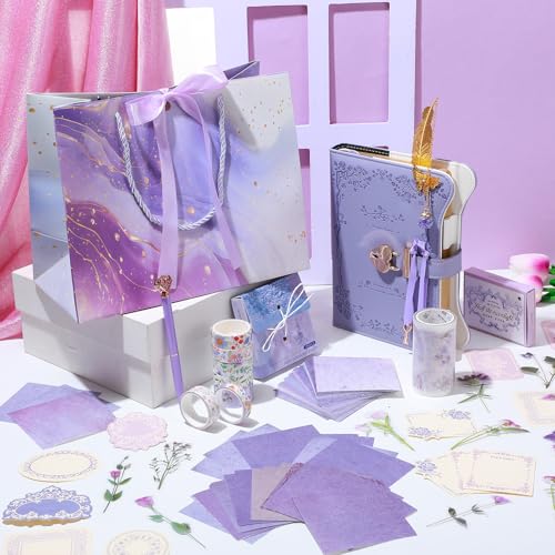 Janlaugh DIY Journal Diary with Lock Pack Scrapbook Kit, Purple, Bright - color: Purple, style: Bright