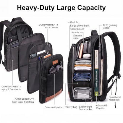 Amovee Business Laptop Backpack,17 Inch Travel Work Bag for Men Black - color: Black