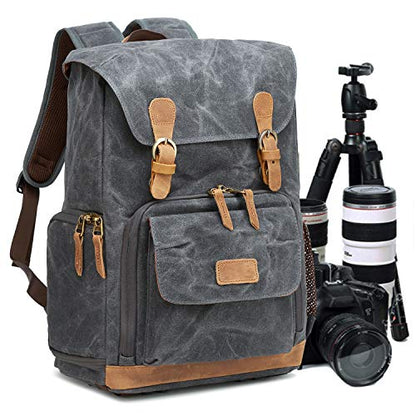 UBAYMAX Canvas Camera Backpack for Canon Nikon Sony DSLR SLR Waterproof - color: Grey