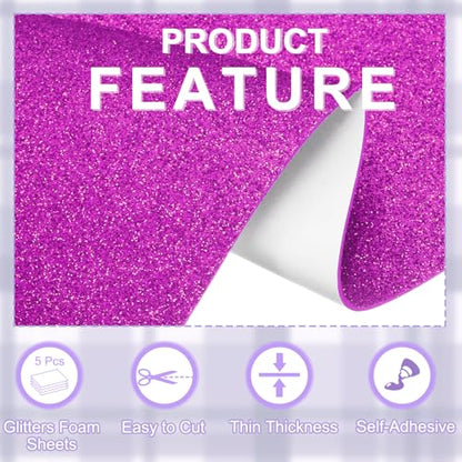 uxcell Foam Sheets 5Pcs 8x12Inch EVA Self-Adhesive Sparkle Purple Glitters - color: Purple