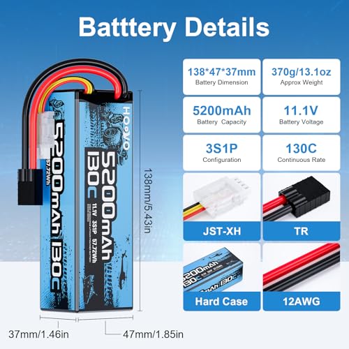 HOOVO 3S Lipo Battery,5200mAh 130C 11.1V Lipo Batteries Pack TR Plug 2 Pack