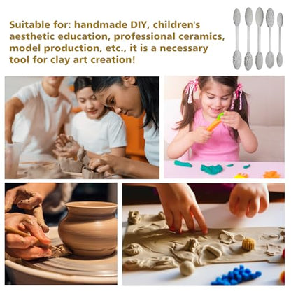 5PCS Double-Ended Clay Sculpting Tools, Polymer Clay Texture Tools Set with Wooden Handle for Pottery, Ceramics, DIY Art Modeling - Professional Sculpting & Detailing Kit