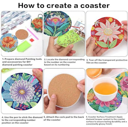 8 Pcs Flower Diamond Art Coasters, Diamond Painting Coasters - color: Flower-4