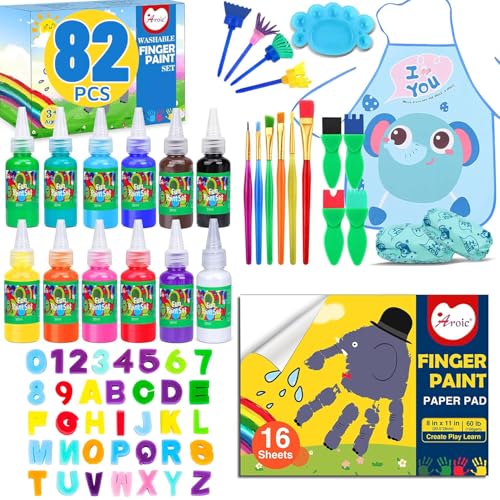 AROIC 82 Pack Washable Finger Paint Set, 12 Color Finger Paint 1oz Each - style: 82pcs