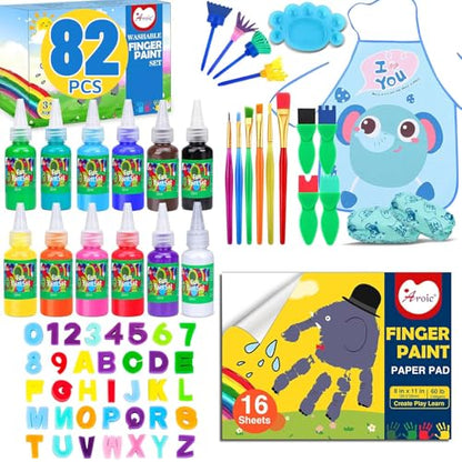 AROIC 82 Pack Washable Finger Paint Set, 12 Color Finger Paint 1oz Each - style: 82pcs