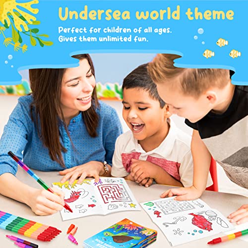 BenLouis 24 Under the Sea Mini Coloring Books with 24 Crayons for Kids Bulk - style: Ocean
