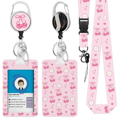 Lanyards for ID Badges, Pink Cherry Bow Cute ID Badge Holder - color: Cherry