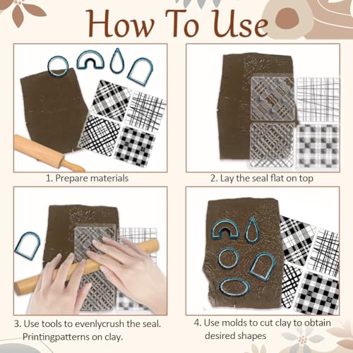 CHGCRAFT 4 Pcs 4 Styles Wood Print Polymer Clay Texture Sheets, 5.5x5.5inch - style: Wood Print