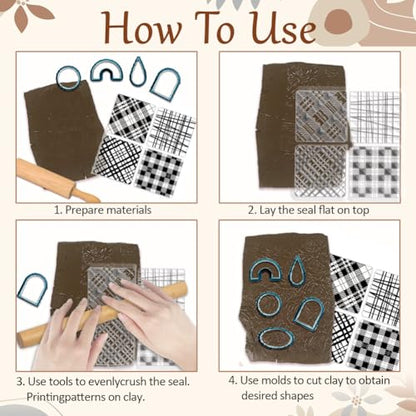 CHGCRAFT 4 Pcs 4 Styles Wood Print Polymer Clay Texture Sheets, 5.5x5.5inch - style: Wood Print