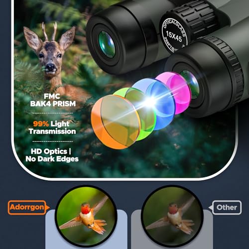 Adorrgon 15x45 High Powered Binoculars for Adults, Phone Adapter and Tripod - size: 15x45