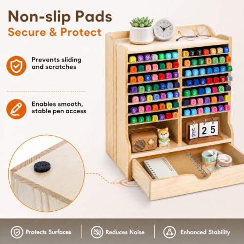 Dicunoy Pen Organizer for Desk, Marker Storage Rack, 17 Slots for 98 Pens