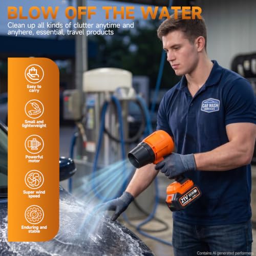 Leaf Blower Cordless Battery Charger, Electric Leaf Blower Cordless Powerful, Powerful Battery Powered Leaf Blower Powerful Brushless Motor High Speed Blowers Tool Orange