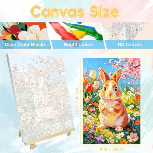 HITO Panda Paint by Numbers Kit for Kids with Frame Easel 8x12 inch - color: Spring Bunny