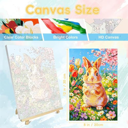HITO Panda Paint by Numbers Kit for Kids with Frame Easel 8x12 inch - color: Spring Bunny