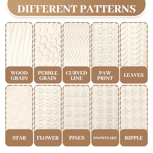 10pcs Clay Texture Rollers, Wooden Texture Roller for Clay, Pottery 10 Styles Potters Stamp Roller Tools 4.02 Inch Textured Rolling Pins Modeling Pattern Rollers Kit for DIY Handmade Art Supplies