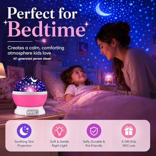 MOKOQI Star Projector Night Lights for Kids | Girls Night Light Projector - color: Pink