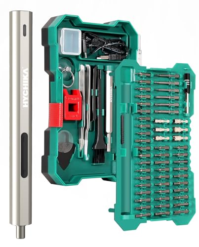 HYCHIKA Precision Screwdriver Set, Mini Electric Screwdriver 67-in-1 with 52 Magnetic Bits, 3 Torque Settings, LED Light & Rechargeable Repair Tool Kit for Computer Phone Camera