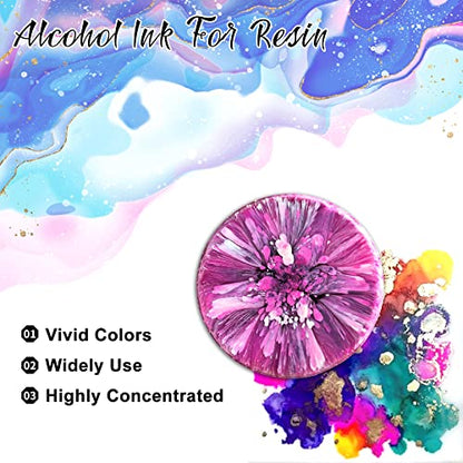 FansArriche Alcohol Inks for Resin, 64 Colors Alcohol Ink Set, 10 ml Each