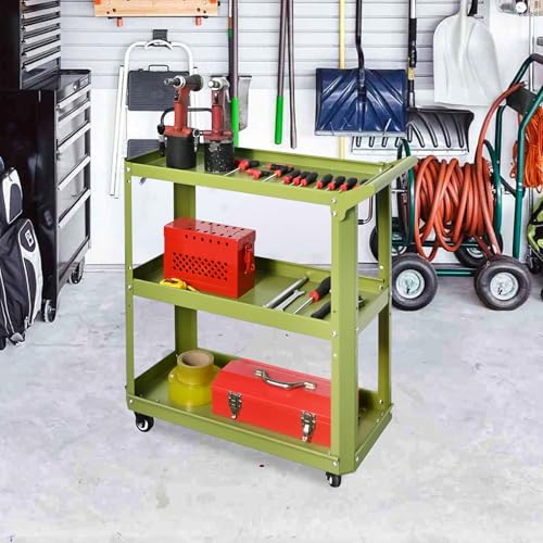 3 Tier Metal Utility Rolling Cart with Wheels, Green - color: Green