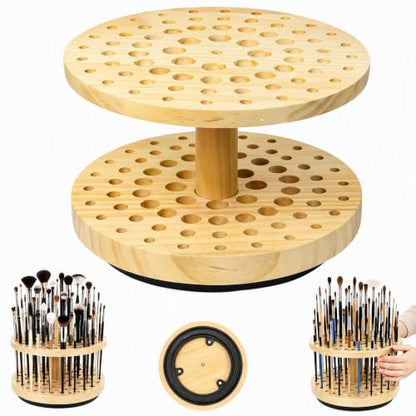 360° Rotating Hardwood Paint Brush Holder, 72‑Hole Organizer - color: Yellow（72 Holes)S