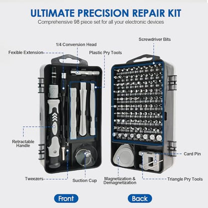 115 In1 Precision Screwdriver Set, Professional Magnetic Repair Tool Kit for Electronics, Watch, Mobile Phone, Laptop, Game Console, Camera, Eyeglasses, Modding, and DIY Projects