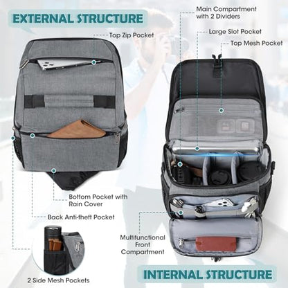 RAINSMORE Camera Bag, DSLR SLR Mirrorless Camera Case for Photographer - color: Grey