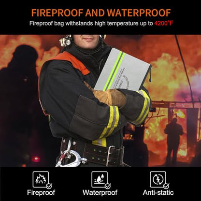 JUNDUN Fireproof Money Bag, 10.6"x6.7" Waterproof and Fireproof - color: Silver, size: Small