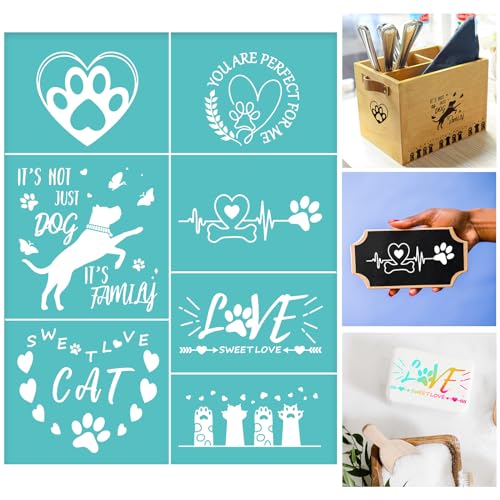 2pcs Dog Paw Print Self-Adhesive Silk Screen Transfer Stencil - Love Cat Printing Mesh 11x8.5 Reusable for DIY Painting on Wood Fabric Chalks Home Decor - style: 2pcs Dog Silk Screen Stencil