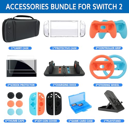 23 in 1 Accessories Family Bundle Game Kit for Nintendo Switch 2 - color: Switch 2 Kit-Orange Blue