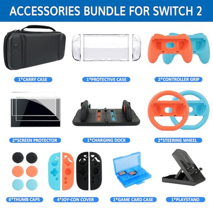23 in 1 Accessories Family Bundle Game Kit for Nintendo Switch 2 - color: Switch 2 Kit-Orange Blue