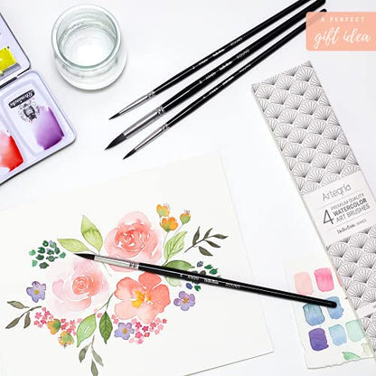 ARTEGRIA Watercolor Brush Set, 4 Pointed Round Brushes, Sizes 2, 4, 6, 8