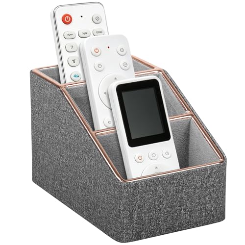 Rose Gold Edge Inlaid Leather Desktop Organizer, Remote Control Holder,Nightstand Remote Caddy, Multi-Functional Storage Box for Cellphone,Pens, Makeup Brushes, Lipsticks & Small Cosmetics (Grey) - color: Grey