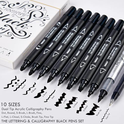 Dual Tip Black Acrylic Calligraphy Pens, Hand Lettering Pen - color: Black