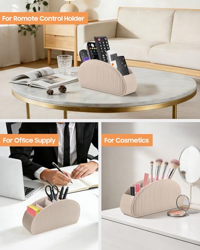 SITHON Remote Control Holder with 5 Compartments - color: Stripe-Latte, size: Small