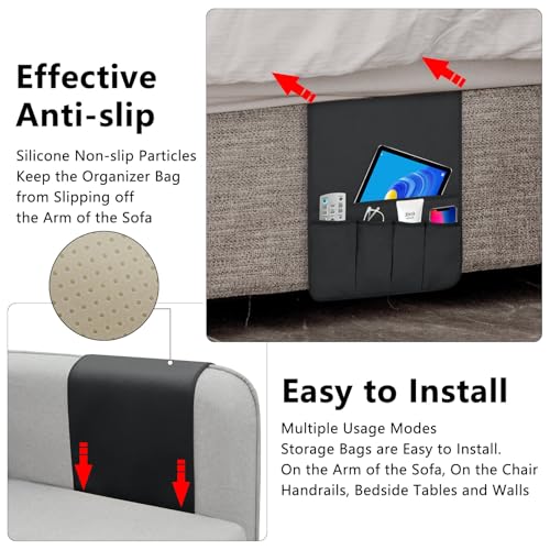 Remote Control Holder for Armchair Caddy, Remote Holder with 5 Pockets - color: Black, size: 35"x12.4"