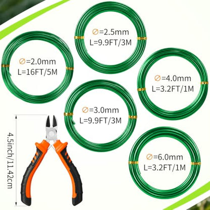 Mudder 5 Roll Bonsai Training Wire Aluminum 2/2.5/3/4/6mm Green - color: Green, size: 2/2.5/3/4/6mm