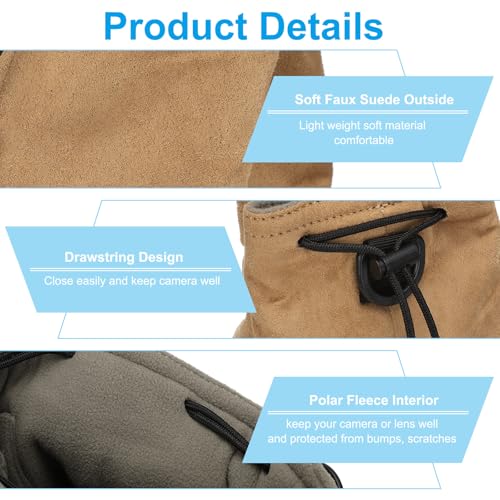 Patikil S Size Drawstring Lens Case Flannel Camera Handbag with Adjustable Shoulder Strap for DSLR Lens, Yellow - color: Brown, size: S