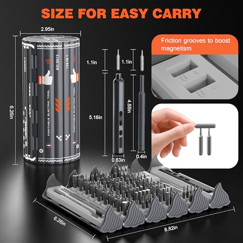 138-IN-1 Electric Screwdriver Set Cordless with 120 Precision Bits, Gray - color: Gray