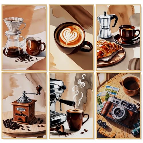 Camocin 6 Pack Paint by Numbers Kit for Adults, Coffee Canvas Painting Set - color: Coffee-1
