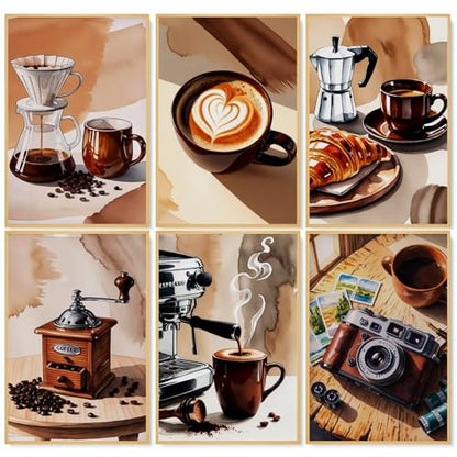 Camocin 6 Pack Paint by Numbers Kit for Adults, Coffee Canvas Painting Set - color: Coffee-1