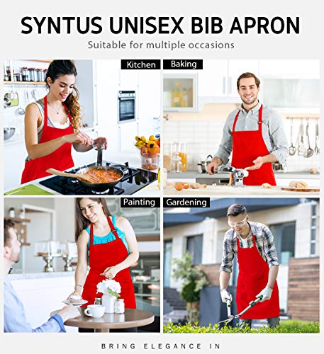 Syntus 12 Pack Apron with 2 Pockets Aprons for Men Women, Polyester, Red - color: Red