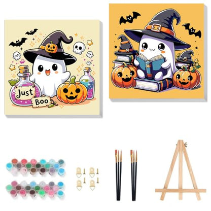 Gemozaic 2 Pack Halloween Paint by Numbers Kit for Kids with Frame, 8x8 in - color: BKH2631+BKH2632